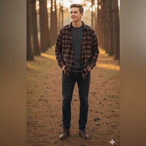 Men's Brown Plaid Casual Button-Down Shirt